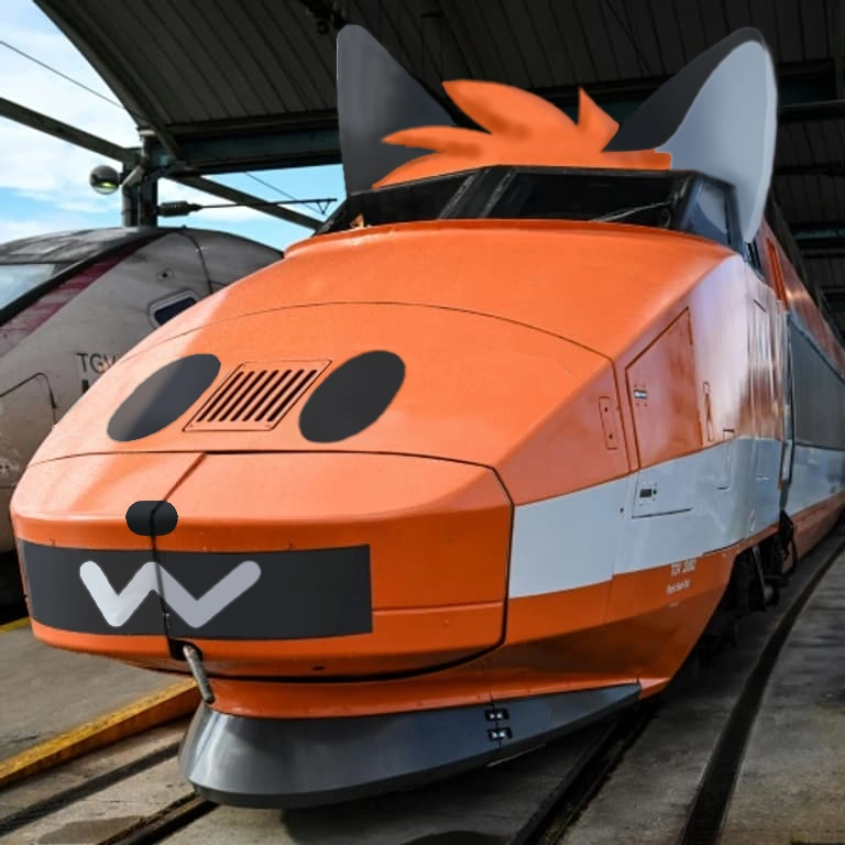 photo of an orange TGV Sud-Est edited to have the neofox face