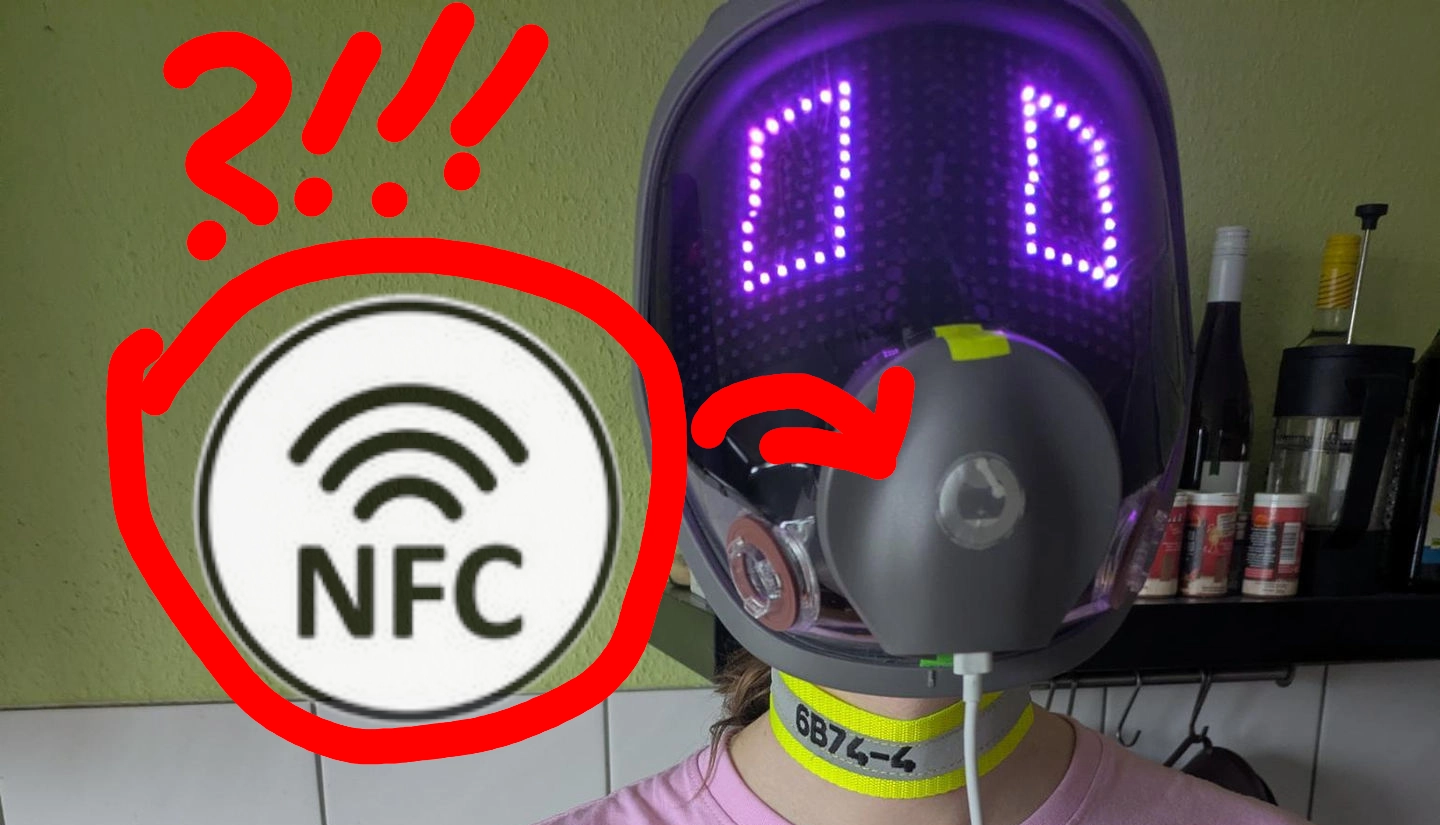 unit 6B74-4's faceplate with an arrow with a NFC logo pointing to its snoot, where a NFC sticker has been attached